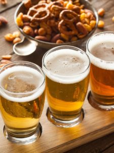 Flight of Craft Beer with Pretzels and Nuts