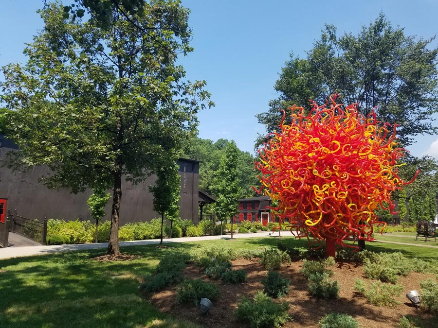 Art exhibition at Maker's Mark distillery featuring Dale Chihuly glass sculptures
