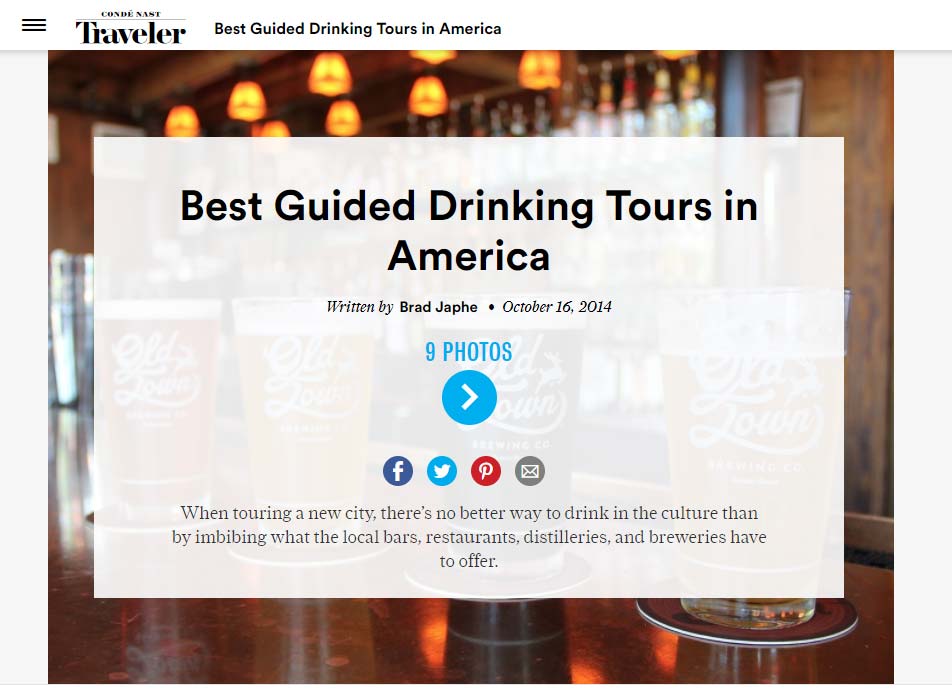 Conde Nast Travel Article on Best Guided Drinking Tours in America