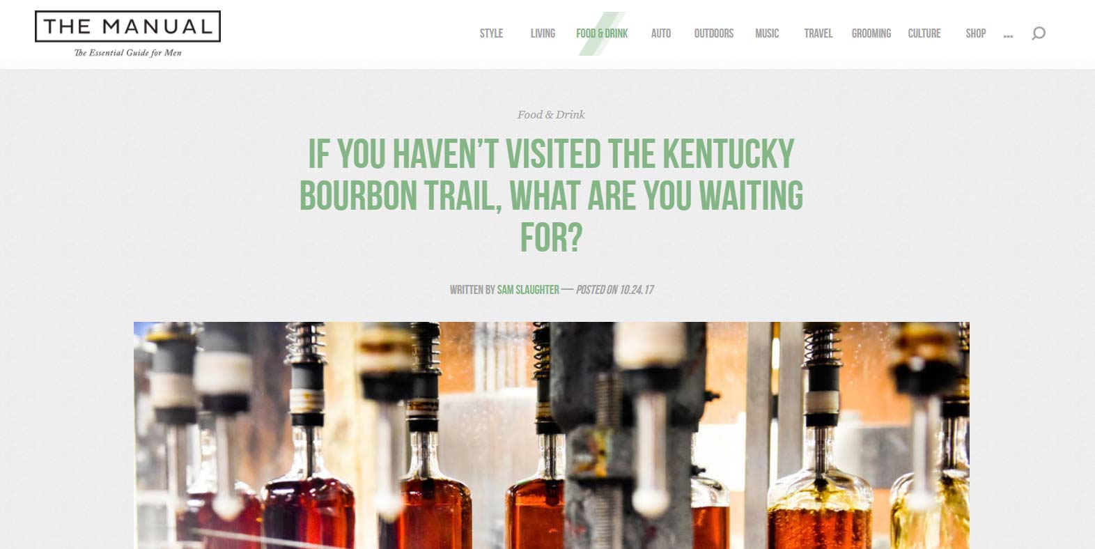Article on TheManual.com about Kentucky Bourbon Trail and Mint Julep Tours