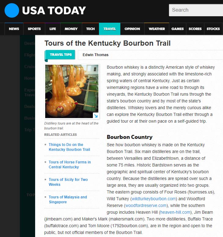Custom Bourbon Tours in USA Today