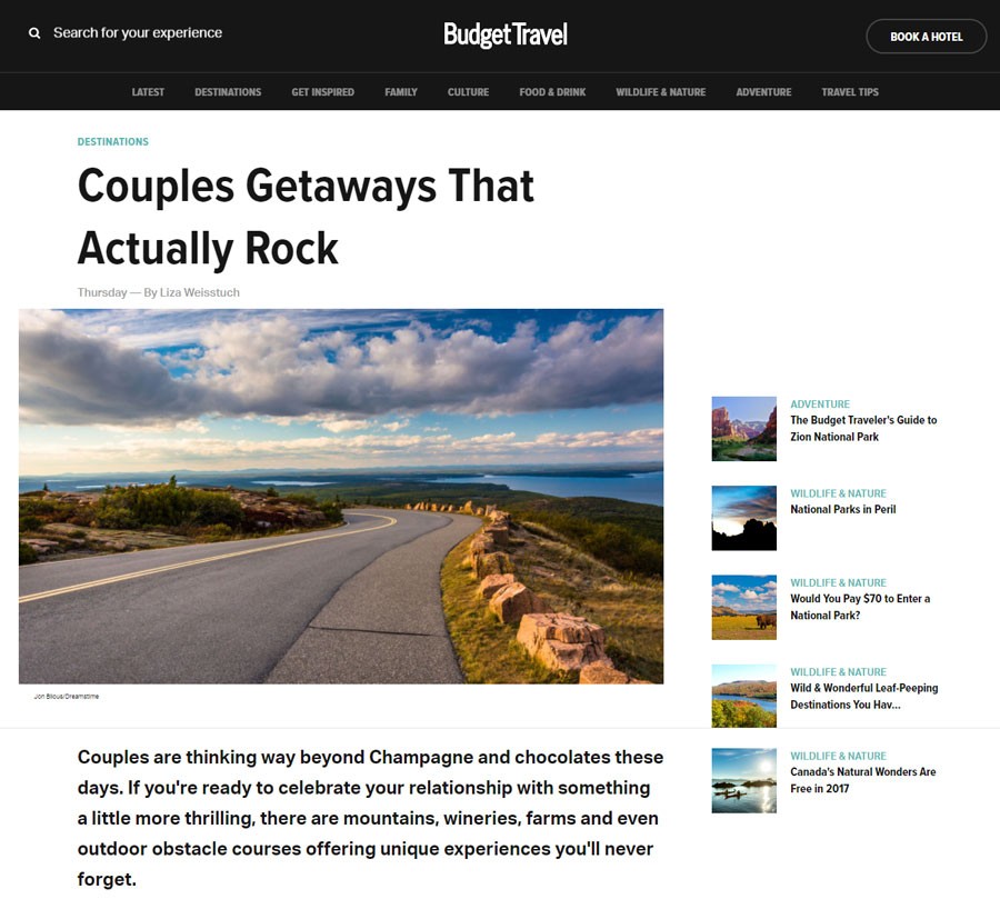 Budget Travel article on couples getaways to Bourbon Trail