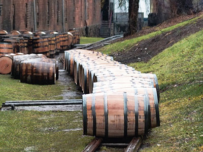 Bourbon Barrels Outside Warehouse