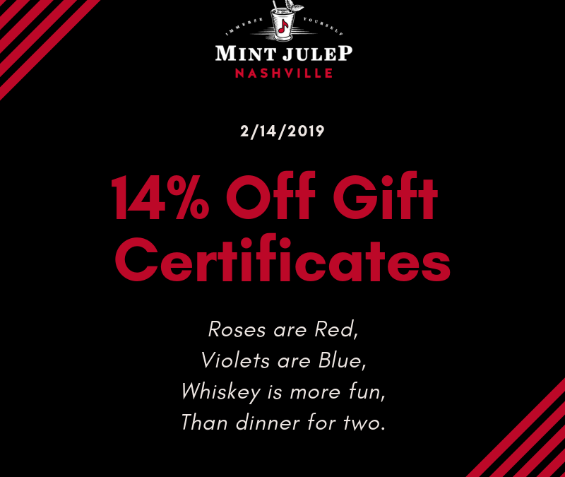 Valentine’s Day 2019: Mint Julep Experiences Gift Certificates Are 14% Off For A Limited Time