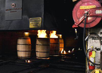 Charring Process of Bourbon Barrels on Cooperage Craft Bourbon Tour
