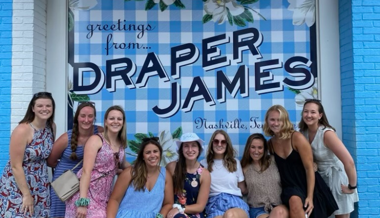bachelorette group visiting draper james on nashville mural tour