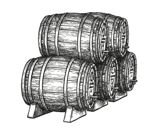 whiskey barrels stacked sketched graphic
