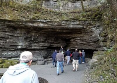 group on tour of limestone cave at jack daniel's distillery