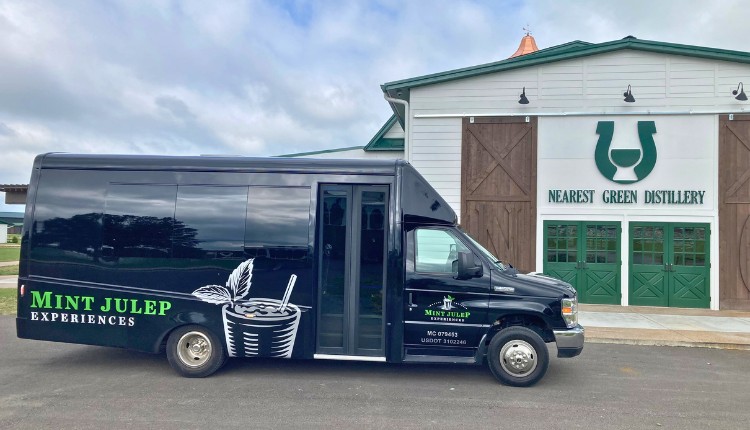 black mint julep experiences bus in front of Uncle Nearest 'Green' Whiskey Distillery
