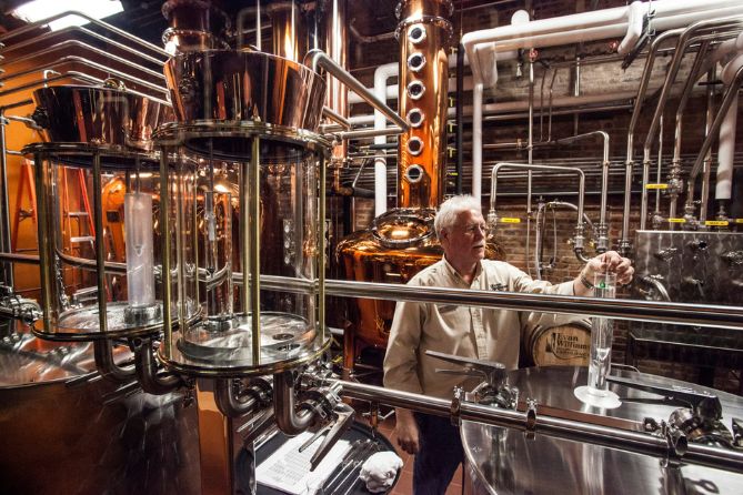 master distiller working bourbon at Evan Williams distillery
