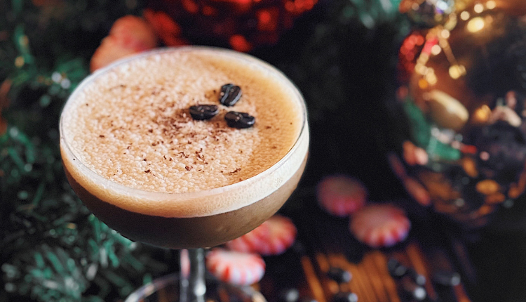 Festive espresso martini at holiday popup bar