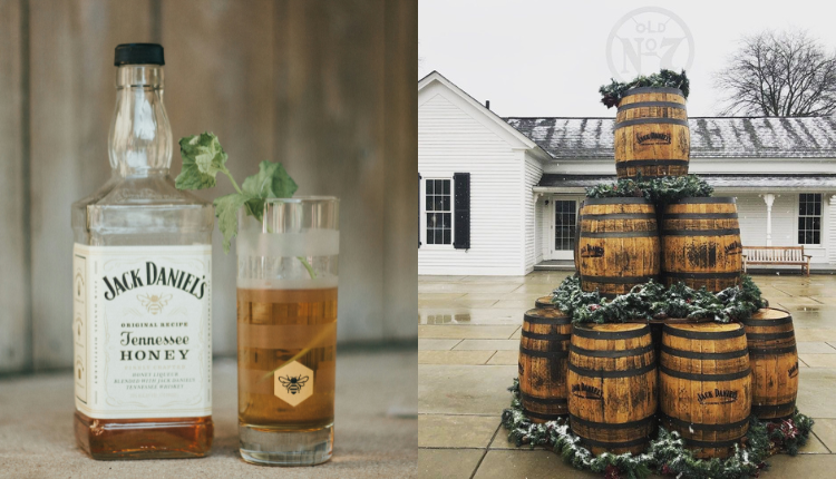 Jack daniel's whiskey and barrels and christmas