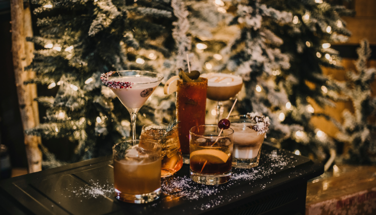 Festive holiday cocktails displayed on a table